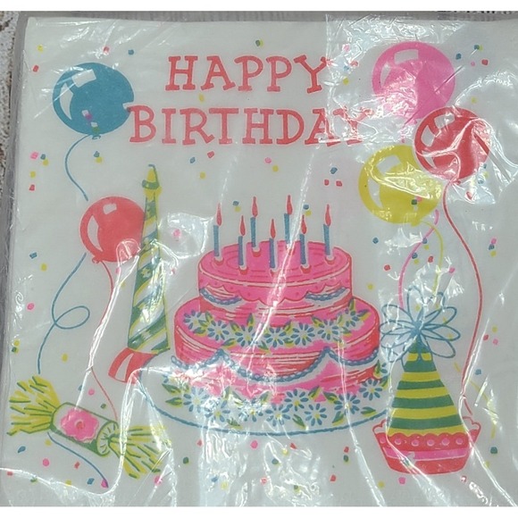 Futura Stylized Designs Happy Birthday Napkins White Red Pink New Old Stock - Picture 2 of 3